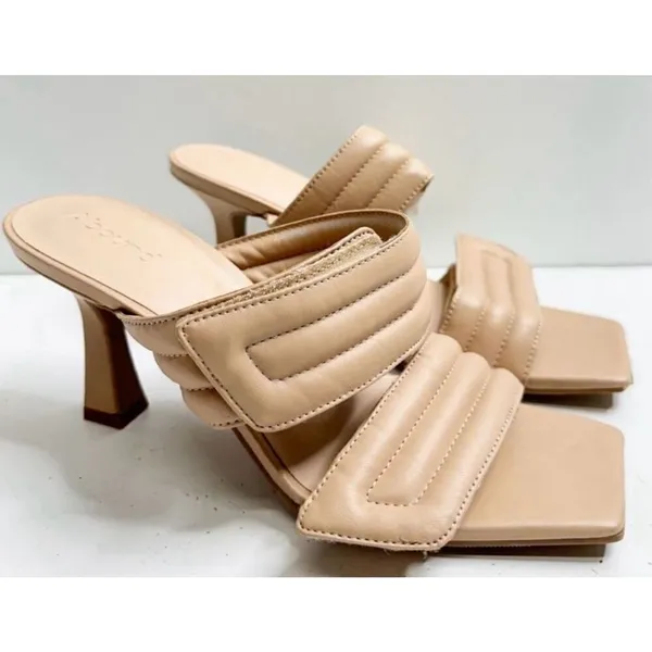 Abound Sandals Size 4 Qarly Heeled Tan Square Toe Slip‎ On Heels - Image 2