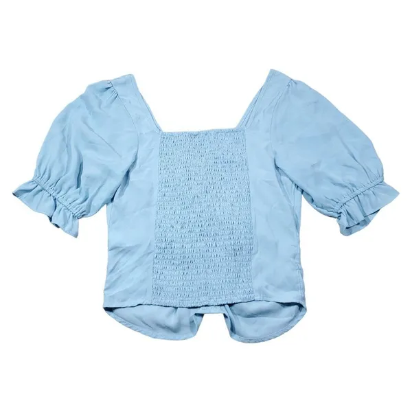 Abercrombie Cinch Front Puff Sleeve Cropped Top Light Blue Size Small Peasant - Image 3