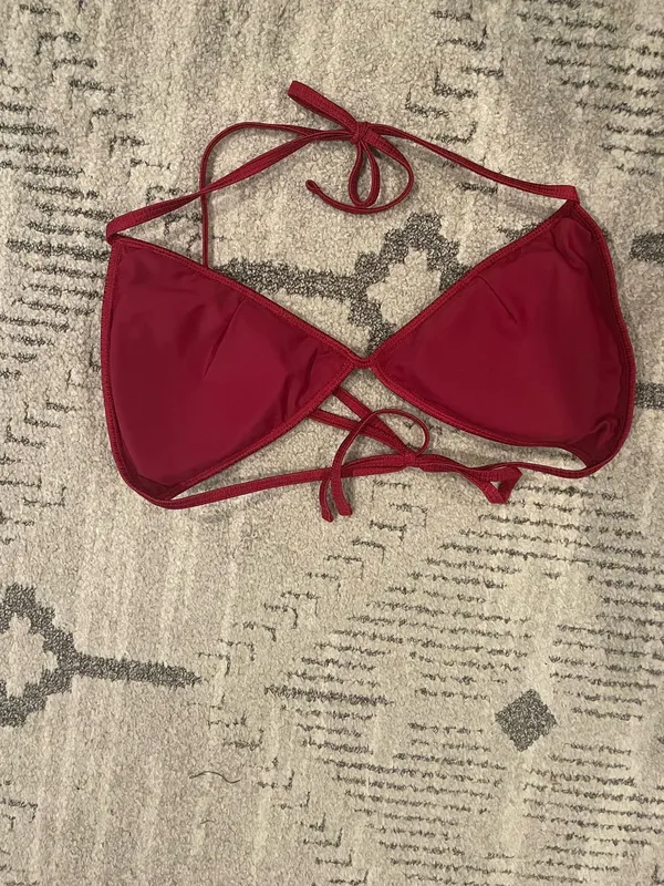 Berlook Burgundy Crochet Halter Triangle Bikini Top - Image 4