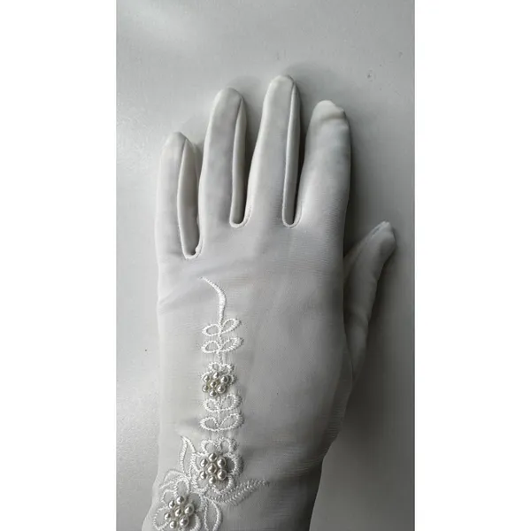 Vintage 1980s White/Ivory Unbranded Satin Beaded Floral Gloves XS S - Image 11