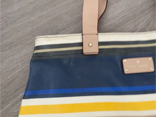 kate spade Navy Multi-Stripe Canvas Tote with Tan Handles - Image 5