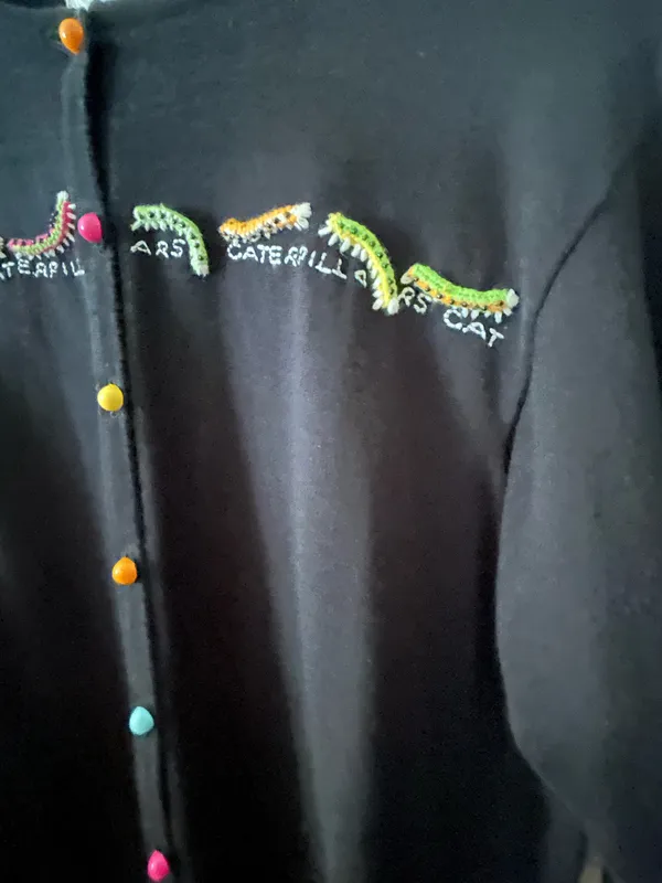 🩷VTG Marisa Christina Woman L Novalty 90s Sweater caterpillar Black Multi Color - Image 11
