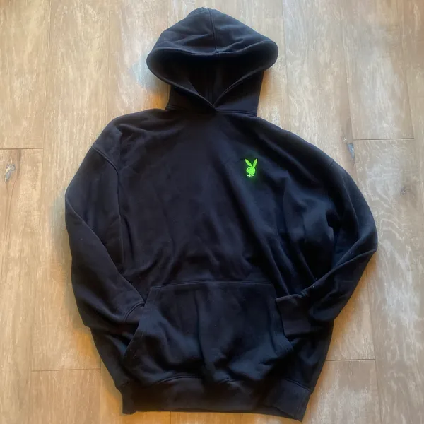 Playboy x Missguided Neon Green Logo Pullover Sweater Hoodie XL - Image 3