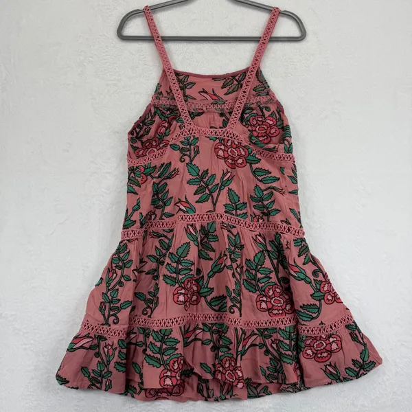 For Love & Lemons Floral Pink‎ Mini Dress Women's Medium Tiered Lace Trim - Image 5