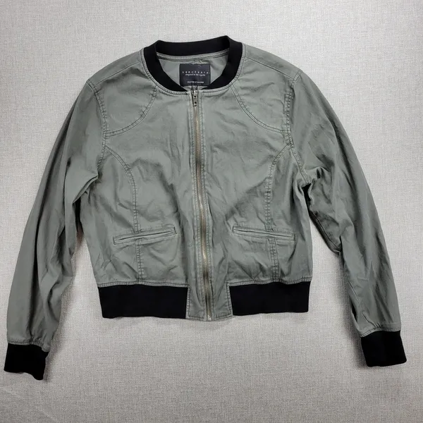 Sanctuary Womens Jacket Size M Olive Green Zip Up Military Twill Bomber Crop - Image 13