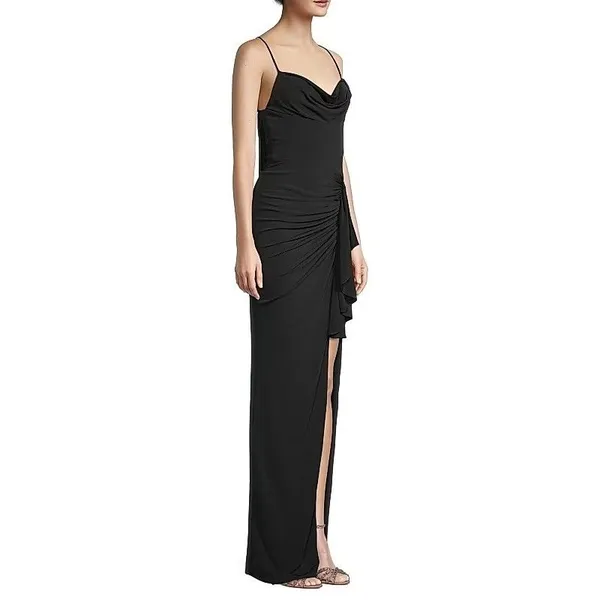 Saks Fifth Avenue Katie May Womens Full Length Event Evening Dress Slit Black Open Back Maxi Small - Image 2