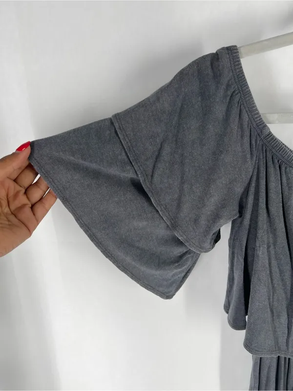 Soprano Gray Ribbed Off-Shoulder Romper‎ - Image 4