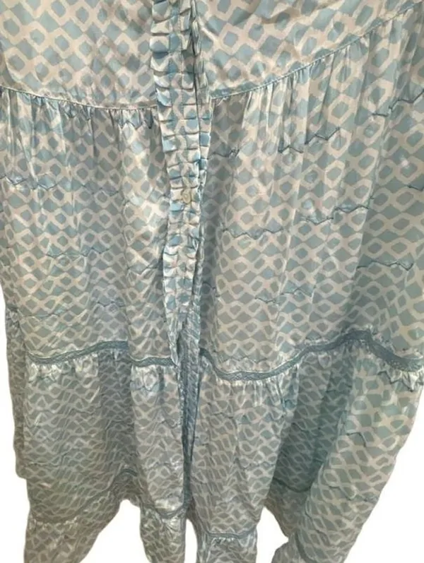 TAJ by Sabrina Crippa Light Blue Patterned Tiered Maxi Dress with Tassels - Image 3