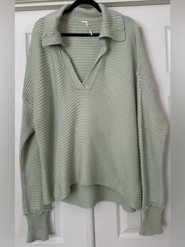 Free People Marlie Pullover mint Green Oversized Ribbed Sweater size XL - Image 3