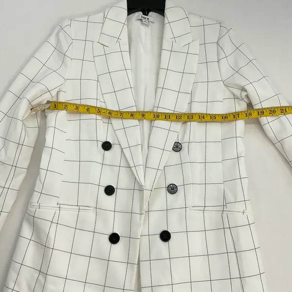 Bar III Womens Windowpane Double Breasted Blazer White Black Grid Suit Jacket‎ M - Image 8
