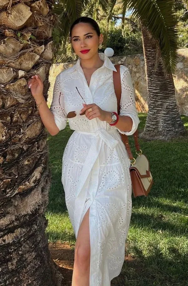 ZARA white lace long sleeve maxi dress with waist belt boho summer vacation - Image 6