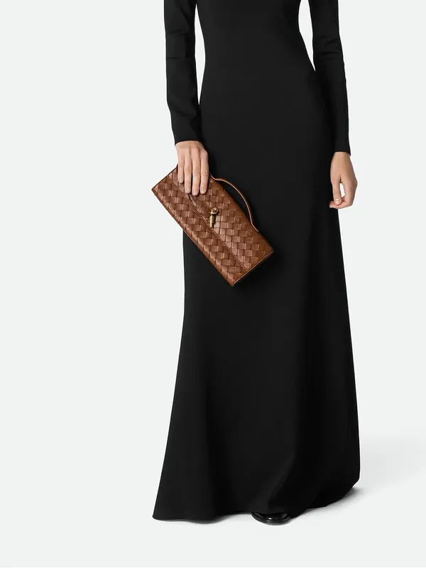 Yellow Brown Woven Evening Clutch Crossbody Bag - Image 4