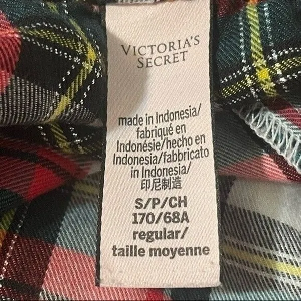 Victoria’s Secret Small Pajama Pants Plaid Red Black White Ribbon Tie - Image 5
