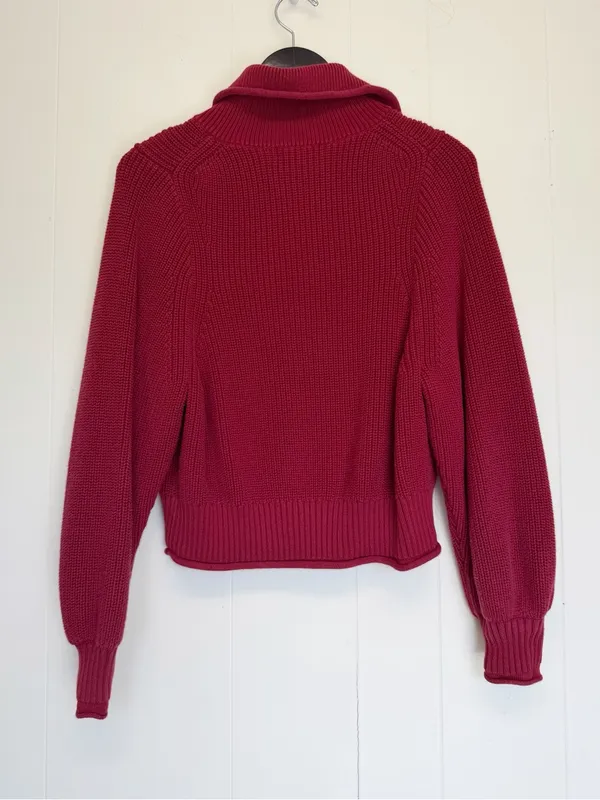 J. CREW Red Ribbed Cotton Button Collar Sweater Medium - Image 3