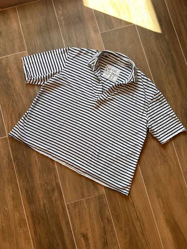 Frank & Eileen Patty Popover Henley Navy French Stripe Size L - Image 8