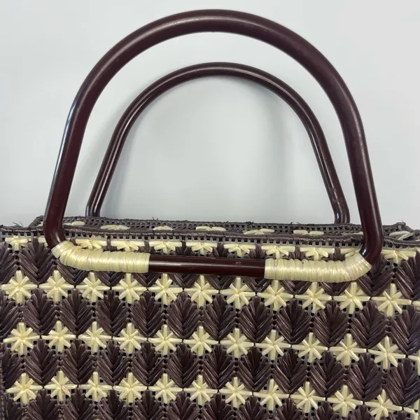 Rectangle Brown Star Flower Woven Box Tiki Beach Straw Structured Handbag‎ - Image 8
