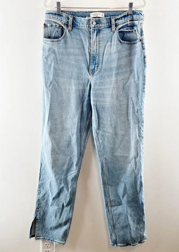 Abercrombie The 90's Straight Leg Ultra High Rise Slit Hem Jeans Blue 32 / 14 L - Image 2
