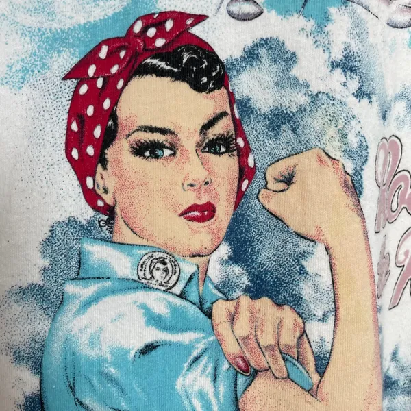 Hanes Vintage 90s‎ Rosie the Riveter T-Shirt Size Large White FLAWS Retro 1995 Graphic - Image 12