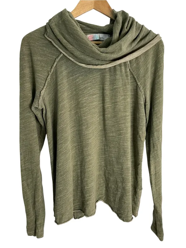 Free People Beach Heather Green Draped Cowl Neck Lightweight Pullover Size S/M - Image 2