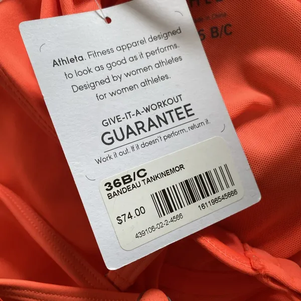 Athleta Bandeau Tankinemor Womens 36 B/C Neon Orange Swim Top Tankini NWT - Image 6