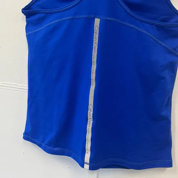 Calvin Klein Performance Royal Blue Racerback Tank Top Shelf Bra Medium Athletic - Image 4