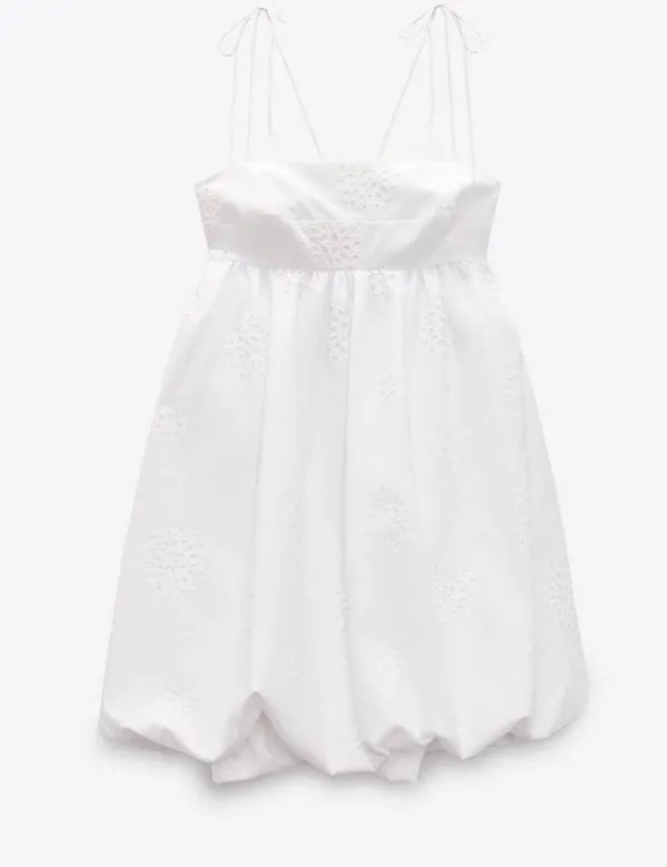 dress mini crochet balloon embroidered white boho vacation casual summer - Image 9