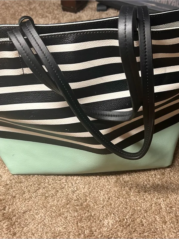 kate spade New York Black & Cream Striped Tote with Mint Base - Image 6