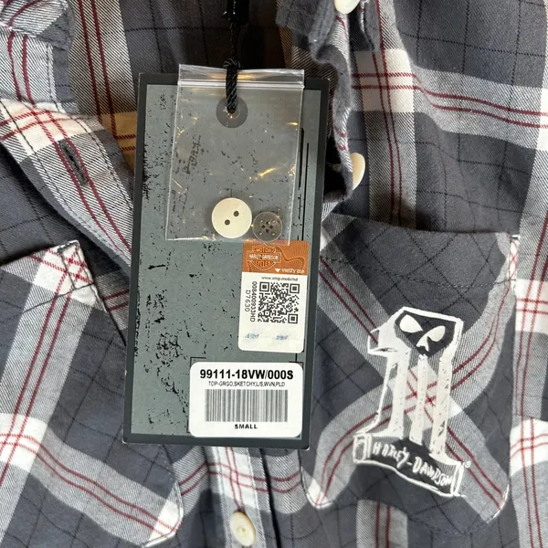 Harley-Davidson Womens Plaid Roll-Tab Button‎ Down Shirt Grey Small NEW - Image 8