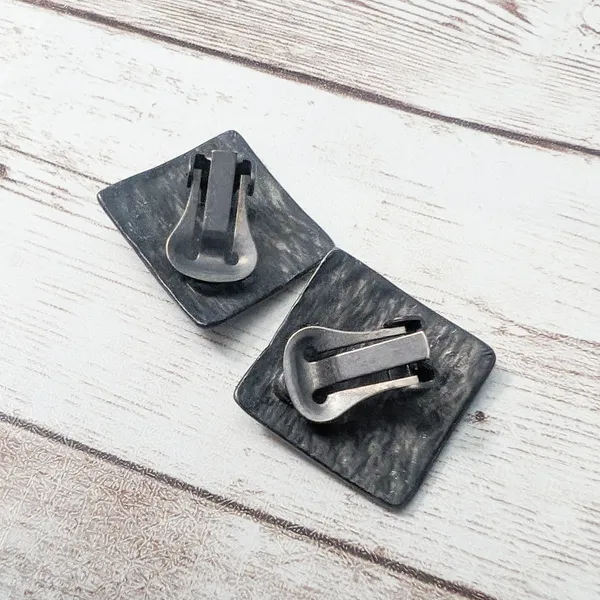 Vintage Clip On Earrings - Dark Silver Tone Diamond Shape with Design - Image 4