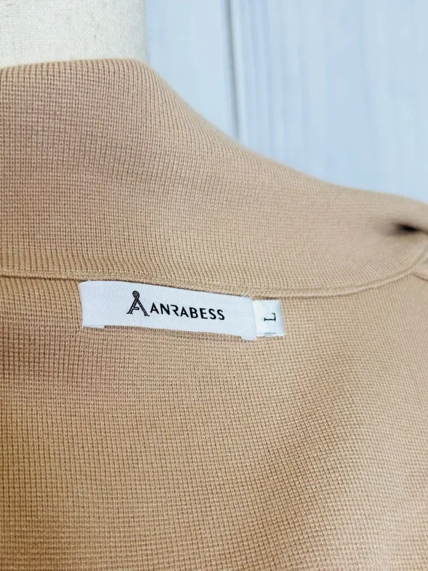 ANRABESS Long Cardigan Women’s Sz L Tan Open Front Duster Sweater Coat Pockets - Image 8