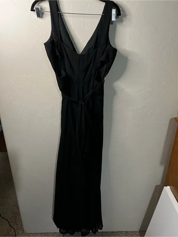Morilee Madeline Gardner 21681 Black Cutout Tie Waist Slit Chiffon Maxi Dress - Image 7