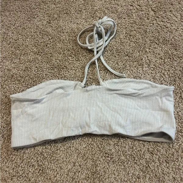 Garage Beige Ribbed Tie-Back Bandeau Top Size Small - Image 3