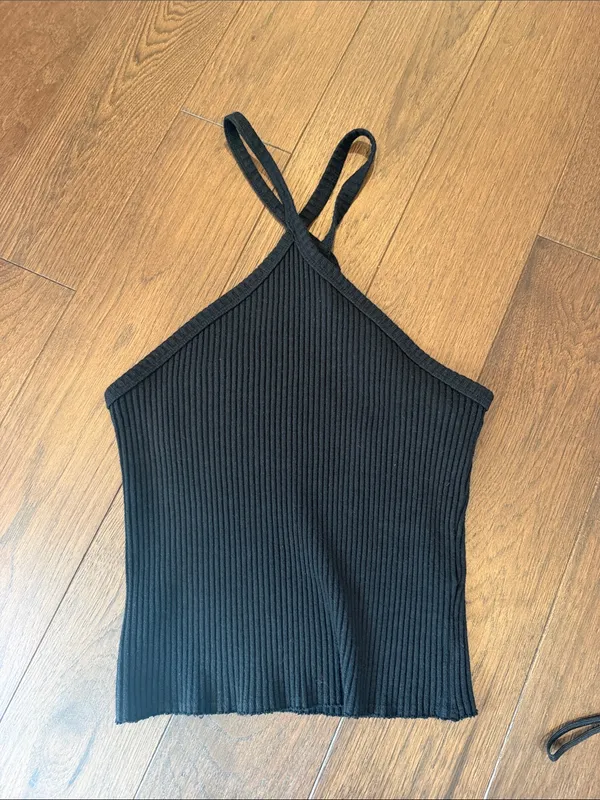 TLA Black Ribbed Fitness Halter Tank Top - Size Medium - C11-714 - Image 2