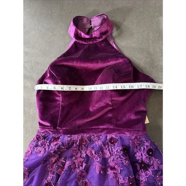 Women’s Velvet Halter Purple Party Dress Floral Tulle Skirt Size M NWT - Image 12