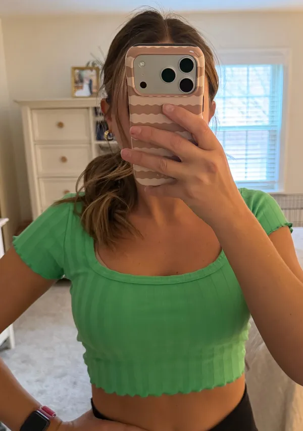 Offline by Aerie Kelly green ribbed short sleeve crop top - Image 2