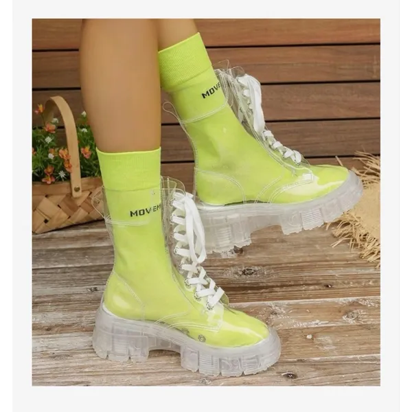 NEW Crystal Clear Boots Platform Lace Up Transparent 7 - Image 6