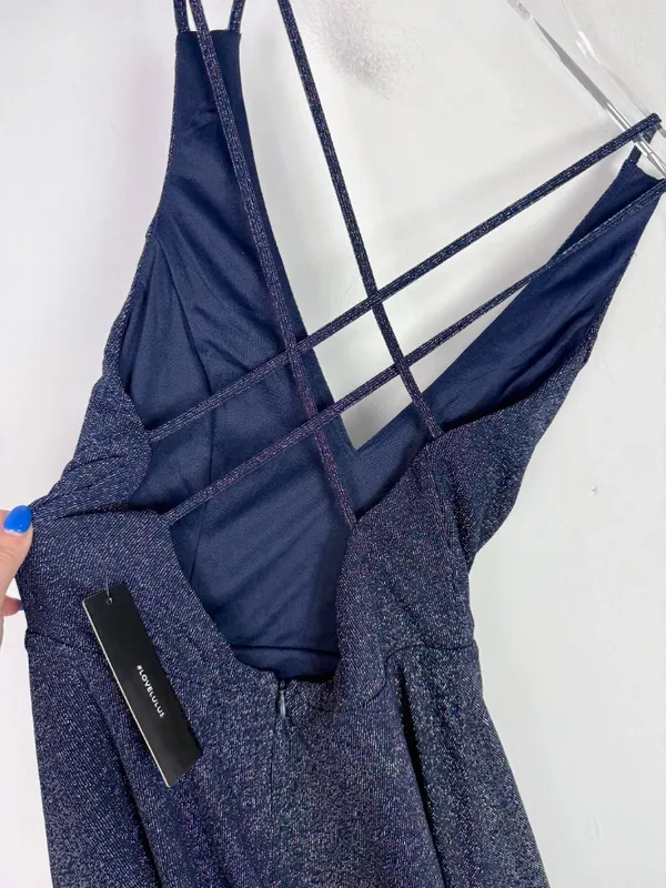 NWT Lulus You Glow Girl Silver and Navy Blue Backless Skater Dress Size XS NEW - Image 12