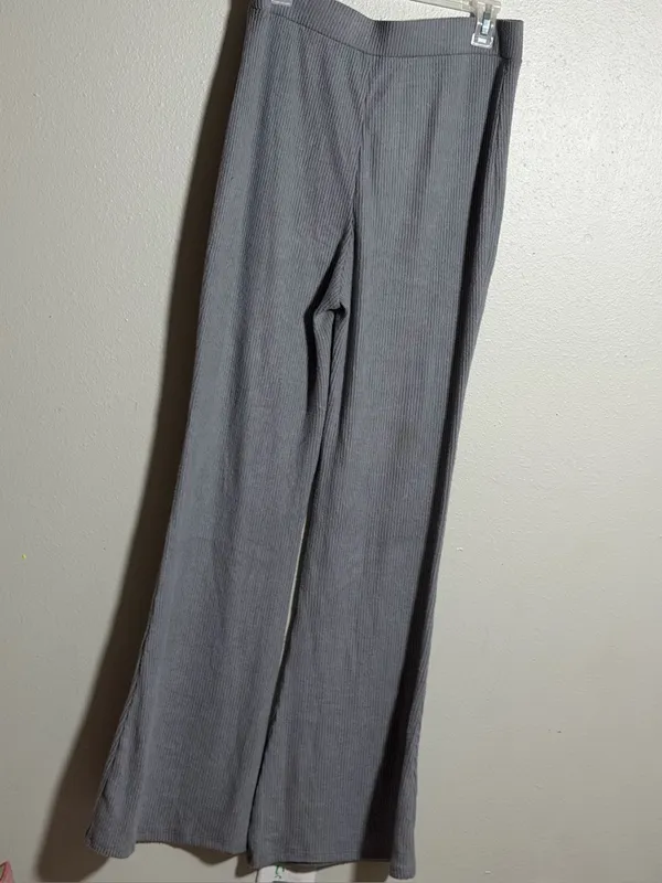 Express Columnist Women Ribbed Knit Wide-Leg Gray‎ Pants Pull On Elastic Waist M - Image 7