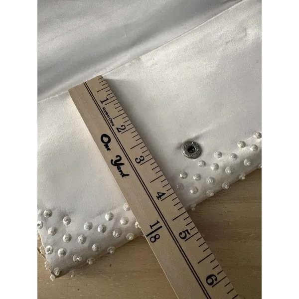 Vtg White Satin Beaded Evening Clutch Purse Handmade Hong Kong Wedding Prom Gala - Image 10