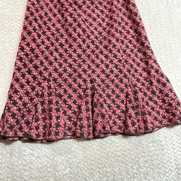 NYCC Y2K Vintage Pink Brown Elastic‎ Waist A-Line Gored Hem Midi Skirt Medium - Image 4