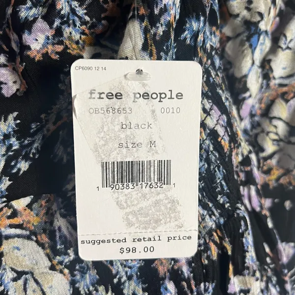 Free People Washed Ashore Black Floral Print Twist Back Mini Dress Size M - Image 13