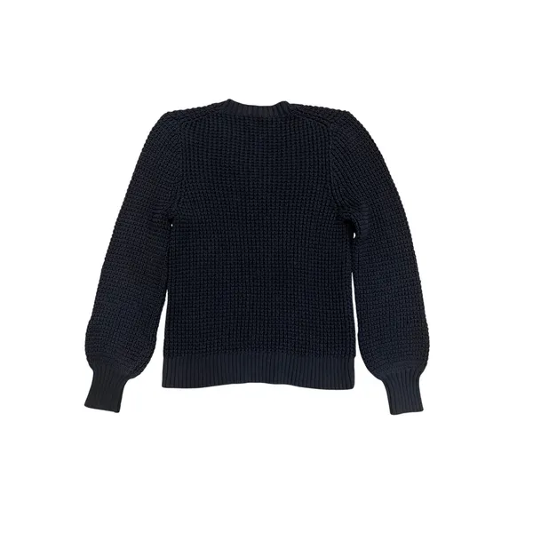 J.Crew Black Textured Knit Balloon Sleeve V-Neck Sweater L - Image 5