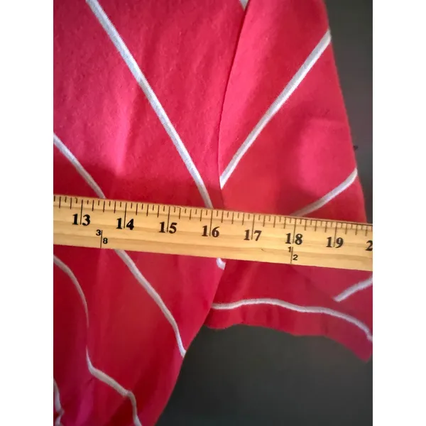 Ivory Pink White‎ Diagonal Stripe Crop Top Drawstring Hem Large Elbow Sleeve - Image 6