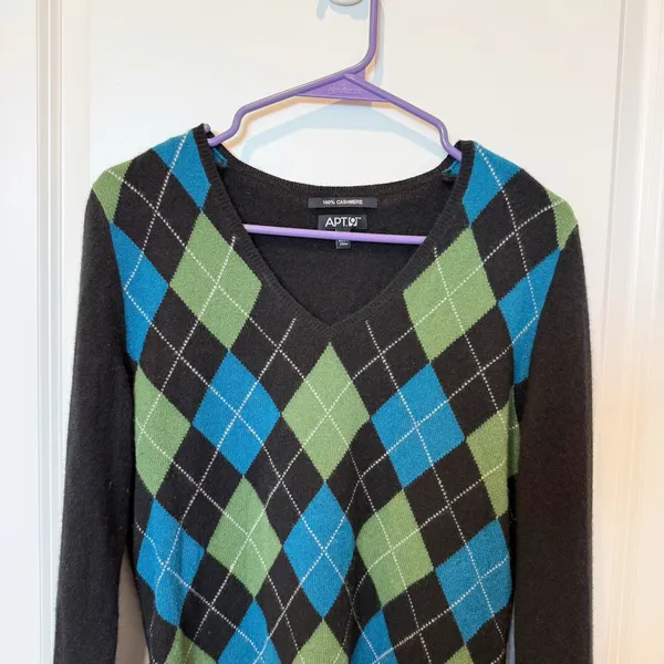 Apt 9 100% Cashmere Argyle Sweater Medium Y2K Preppy Dark Academia Soft Classic - Image 2