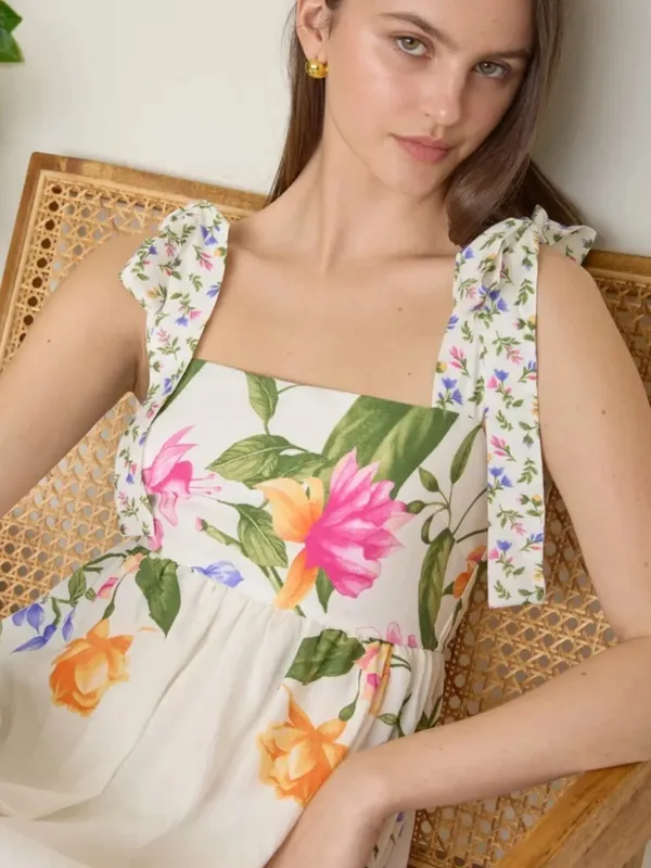 NWT Blu Pepper Off White Floral Tie Strap Empire Waist Midi Dress – Large - Image 3