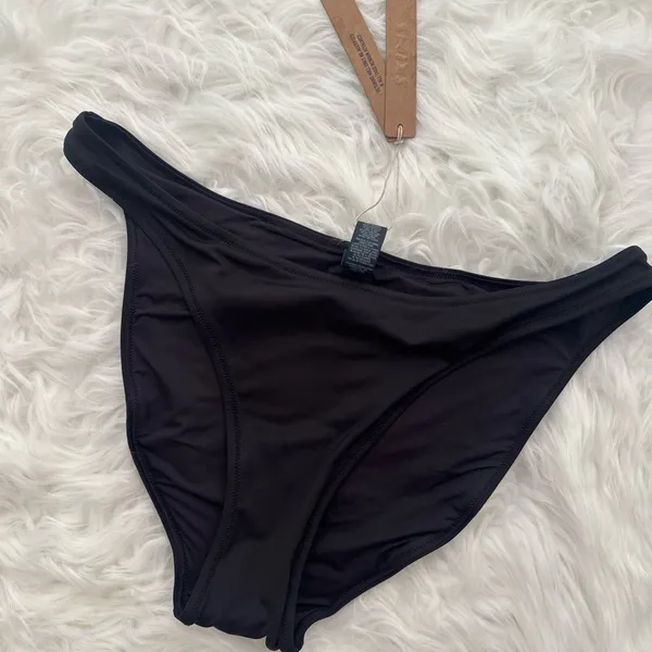 Skims Signature Swim Dipped Mid Coverage Bikini Bottom Onyx Size Medium - Image 5