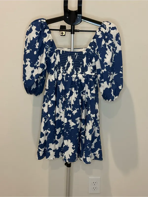 Abercrombie & Fitch Blue & White Floral Puff Sleeve Mini Dress XXS - Image 4