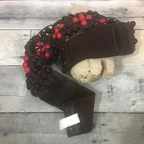 Beaded leather crochet stretch snap belt Medium - Image 3