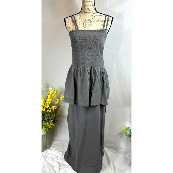 Free People Goldie Skirt Set Elastic Bodice Slit Skirt Smoked Pearls M - Image 10
