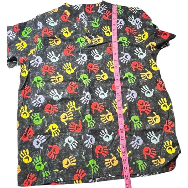 Colorful Handprint Healthcare Worker Scrub Top Shirt - Image 7